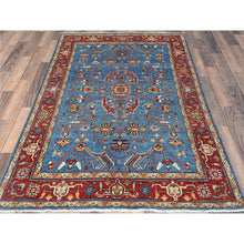 Load image into Gallery viewer, 3&#39;10&quot;x6&#39;1&quot; Air Force Blue, Afghan Peshawar with All Over Heriz Design Natural Dyes, Extra Soft Wool Hand Knotted, Oriental Rug FWR496962