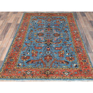 3'10"x5'9" Air Force Blue, Afghan Peshawar with All Over Heriz Design Vegetable Dyes, Natural Wool Hand Knotted, Oriental Rug FWR496998