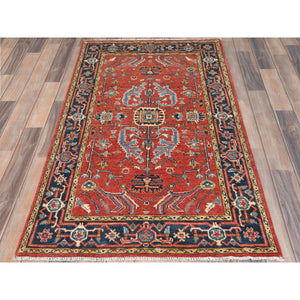 3'x5' Imperial Red, Pure Wool Hand Knotted, Afghan Peshawar with All Over Heriz Design Natural Dyes, Oriental Rug FWR497058