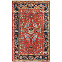 Load image into Gallery viewer, 3&#39;1&quot;x4&#39;9&quot; Imperial Red, Soft Wool Hand Knotted, Afghan Peshawar with All Over Heriz Design Natural Dyes, Oriental Rug FWR497064