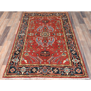 3'1"x4'9" Imperial Red, Soft Wool Hand Knotted, Afghan Peshawar with All Over Heriz Design Natural Dyes, Oriental Rug FWR497064
