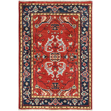 Load image into Gallery viewer, 2&#39;x3&#39; Imperial Red, Soft Wool Hand Knotted, Afghan Peshawar with All Over Design Heriz Design Natural Dyes, Oriental Rug FWR497172