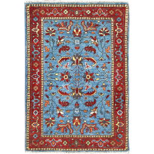 2'x2'10" Ruddy Blue, Afghan Peshawar with All Over Heriz Design, Natural Dyes, 100% Wool, Hand Knotted, Mat Oriental Rug FWR497196
