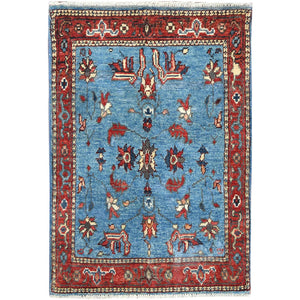 2'1"x2'10" Carolina Blue, Afghan Peshawar with All Over Heriz Design, Natural Dyes, Organic Wool, Hand Knotted, Mat Oriental Rug FWR497226