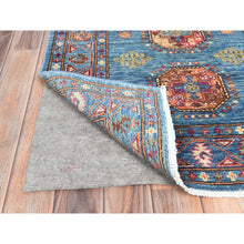 Load image into Gallery viewer, 2&#39;8&quot;x9&#39;10&quot; Steel Blue, Afghan Super Kazak with Large Medallions, Natural Dyes, Dense Weave, Extra Soft Wool, Hand Knotted, Runner Oriental Rug FWR497322