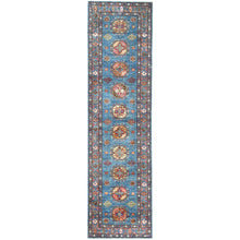 Load image into Gallery viewer, 2&#39;7&quot;x9&#39;9&quot; Steel Blue, Afghan Super Kazak with Large Medallions, Natural Dyes, Dense Weave, Extra Soft Wool, Hand Knotted, Runner Oriental Rug FWR497358