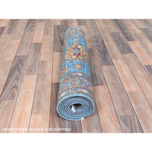 Load image into Gallery viewer, 2&#39;7&quot;x9&#39;9&quot; Steel Blue, Afghan Super Kazak with Large Medallions, Natural Dyes, Dense Weave, Extra Soft Wool, Hand Knotted, Runner Oriental Rug FWR497358