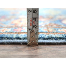 Load image into Gallery viewer, 2&#39;7&quot;x9&#39;9&quot; Steel Blue, Afghan Super Kazak with Large Medallions, Natural Dyes, Dense Weave, Extra Soft Wool, Hand Knotted, Runner Oriental Rug FWR497358