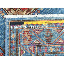 Load image into Gallery viewer, 2&#39;7&quot;x9&#39;9&quot; Steel Blue, Afghan Super Kazak with Large Medallions, Natural Dyes, Dense Weave, Extra Soft Wool, Hand Knotted, Runner Oriental Rug FWR497358