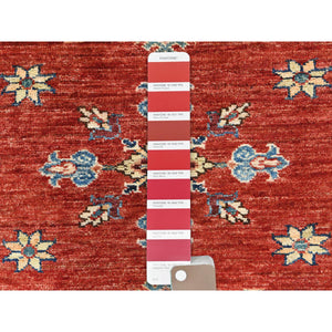 2'9"x11'6" Fire Brick, Afghan Super Kazak With Geometric Medallions, Natural Dyes, Dense Weave, Organic Wool, Hand Knotted, Runner Oriental Rug FWR497406