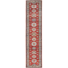 Load image into Gallery viewer, 2&#39;9&quot;x11&#39;10&quot; Fire Brick, Afghan Super Kazak With Geometric Medallions, Natural Dyes, Densely Woven, 100% Wool, Hand Knotted, Runner Oriental Rug FWR497412