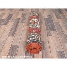 Load image into Gallery viewer, 2&#39;9&quot;x11&#39;10&quot; Fire Brick, Afghan Super Kazak With Geometric Medallions, Natural Dyes, Densely Woven, 100% Wool, Hand Knotted, Runner Oriental Rug FWR497412
