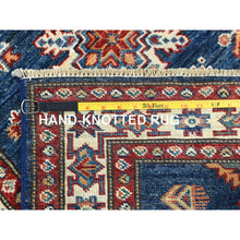 Load image into Gallery viewer, 2&#39;9&quot;x13&#39;9&quot; Indigo Blue, Afghan Super Kazak with Geometric Medallions, Natural Dyes Dense Weave, Pure Wool Hand Knotted, Runner Oriental Rug FWR497454