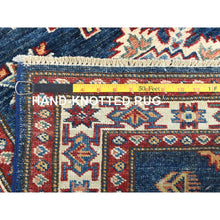 Load image into Gallery viewer, 2&#39;10&quot;x13&#39;8&quot; Navy Blue, Afghan Super Kazak with Geometric Medallions Design, Natural Dyes, Densely Woven, Natural Wool, Hand Knotted, Runner Oriental Rug FWR497472