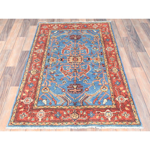 2'10"x4'7" Turkish Blue, Afghan Peshawar with All Over Heriz Design, Natural Dyes, Pure Wool, Hand Knotted, Oriental Rug FWR497490