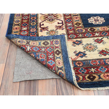 Load image into Gallery viewer, 12&#39;x15&#39;9&quot; Azure Blue, Afghan Super Kazak, with Geometric Medallions Design, Natural Dyes, Densely Woven, 100% Wool, Hand Knotted, Rectangle, oversize Oriental Rug FWR497556