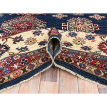 Load image into Gallery viewer, 12&#39;x15&#39;9&quot; Azure Blue, Afghan Super Kazak, with Geometric Medallions Design, Natural Dyes, Densely Woven, 100% Wool, Hand Knotted, Rectangle, oversize Oriental Rug FWR497556