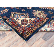 Load image into Gallery viewer, 12&#39;x15&#39;9&quot; Azure Blue, Afghan Super Kazak, with Geometric Medallions Design, Natural Dyes, Densely Woven, 100% Wool, Hand Knotted, Rectangle, oversize Oriental Rug FWR497556