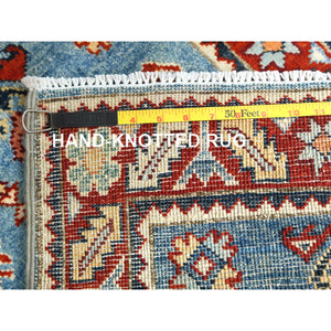 1'10"x3'1" Powder Blue, Special Kazak with All Over Pattern Natural Dyes, Pure Wool Hand Knotted, Mat Oriental Rug FWR497598