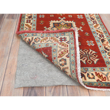 Load image into Gallery viewer, 2&#39;x3&#39; Chili Red, Hand Knotted Special Kazak with Geometric Design, Natural Dyes, Pure Wool, Oriental, Mat Rug FWR497634