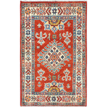 Load image into Gallery viewer, 2&#39;x3&#39; Imperial Red, Special Kazak with Large Medallion, Natural Dyes, 100% Wool, Hand Knotted, Mat Oriental Rug FWR497664