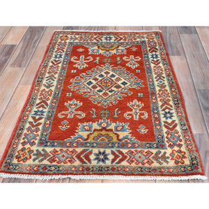 2'x3' Imperial Red, Special Kazak with Large Medallion, Natural Dyes, 100% Wool, Hand Knotted, Mat Oriental Rug FWR497664