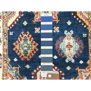 3'x18'6" Yale Blue, Soft Wool Hand Knotted, Special Kazak with Geometric Pattern Natural Dyes, XL Runner Oriental Rug FWR497676