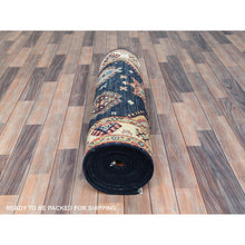 Load image into Gallery viewer, 3&#39;x18&#39;6&quot; Yale Blue, Soft Wool Hand Knotted, Special Kazak with Geometric Pattern Natural Dyes, XL Runner Oriental Rug FWR497676