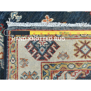 3'x18'6" Yale Blue, Soft Wool Hand Knotted, Special Kazak with Geometric Pattern Natural Dyes, XL Runner Oriental Rug FWR497676