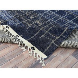 9'x12'5" Denim Blue, Hand Knotted Ben Ourain Moroccan Berber Influence Shilhah Design, Natural Dyes Extra Soft Wool, Oriental Rug FWR497790