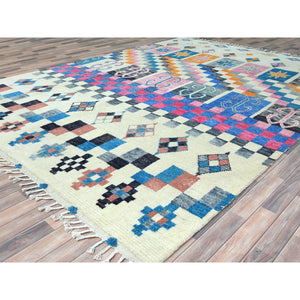 9'x12'4" Colorful Arts and Crafts Moroccan Berber Influence, Natural Dyes, 100% Wool, Hand Knotted, Oriental Rug FWR497880