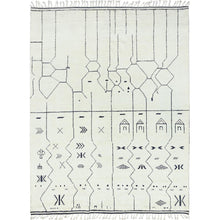 Load image into Gallery viewer, 8&#39;4&quot;x10&#39;7&quot; Bone Ivory, Ben Ourain Moroccan Berber Shilhah Design, Natural Dyes, Extra Soft Wool, Hand Knotted Oriental Rug FWR497898