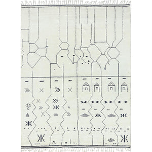 8'4"x10'7" Bone Ivory, Ben Ourain Moroccan Berber Shilhah Design, Natural Dyes, Extra Soft Wool, Hand Knotted Oriental Rug FWR497898