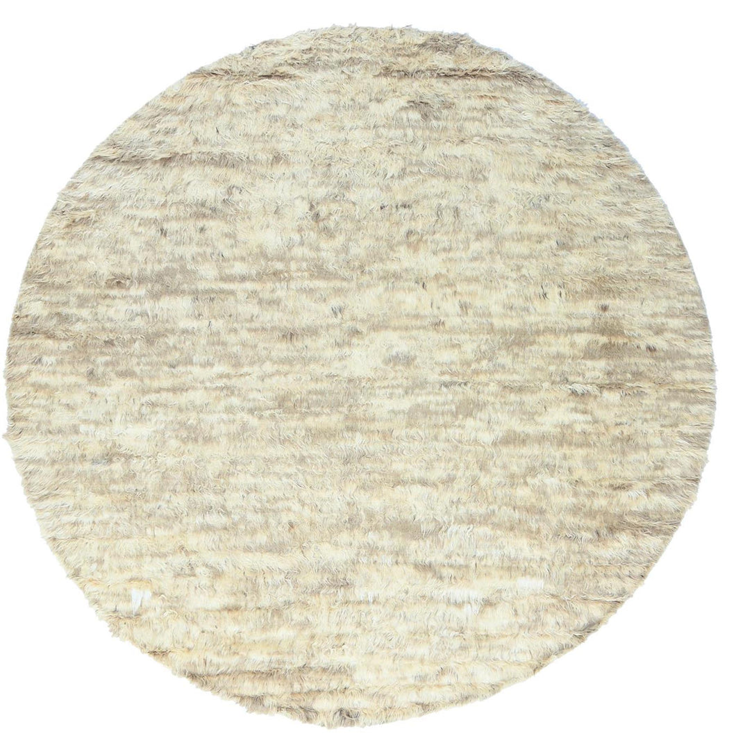 10'x10' Bone Ivory, Ben Ourain Moroccan Berber Shilhah Design Natural Dyes, Organic Wool Hand Knotted, Round Oriental Rug FWR497910