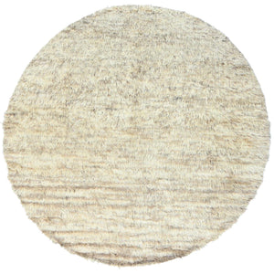 10'1"x10'1" Bone Ivory, 100% Wool Hand Knotted, Ben Ourain Moroccan Berber Shilhah Design Natural Dyes, Round Oriental Rug FWR497916