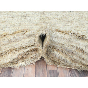 10'1"x10'1" Bone Ivory, 100% Wool Hand Knotted, Ben Ourain Moroccan Berber Shilhah Design Natural Dyes, Round Oriental Rug FWR497916