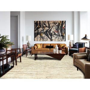 12'4"x18'1" Ivory, Natural Dyes Pure Wool, Hand Knotted Ben Ourain Moroccan Berber Shilhah Design, Oversized Oriental Rug FWR497922