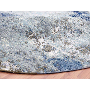 10'4"x10'4" Blue Modern Abstract Design, Pure Wool, Hand Knotted, Densely Woven, Persian Knot Round Oriental Rug FWR498186