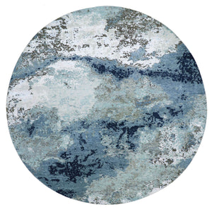 10'2"x10'2" Gray Hand Knotted, Persian Knot Densely Wove Modern Abstract Design, Pure Wool Round Oriental Rug FWR498198