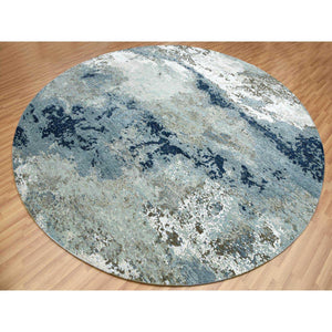 10'2"x10'2" Gray Hand Knotted, Persian Knot Densely Wove Modern Abstract Design, Pure Wool Round Oriental Rug FWR498198