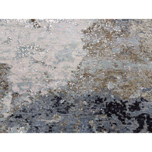 10'2"x10'2" Gray Hand Knotted, Persian Knot Densely Wove Modern Abstract Design, Pure Wool Round Oriental Rug FWR498198