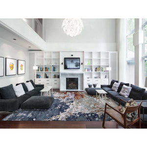 11'10"x18'3" Gray Abstract Design, Hand Knotted with Densely Woven, Persian Knot Pure Wool Oversized Oriental Rug FWR498228