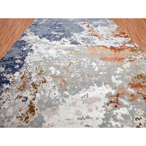 11'10"x18'3" Gray Abstract Design, Hand Knotted with Densely Woven, Persian Knot Pure Wool Oversized Oriental Rug FWR498228