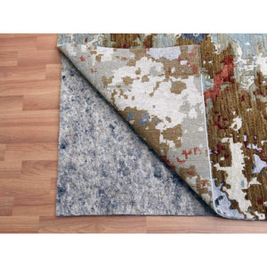11'10"x18'3" Gray Abstract Design, Hand Knotted with Densely Woven, Persian Knot Pure Wool Oversized Oriental Rug FWR498228