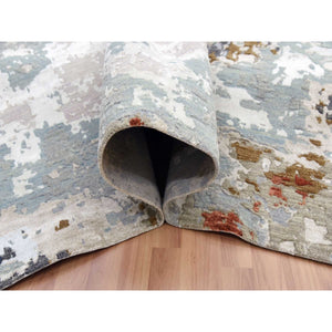 11'10"x18'3" Gray Abstract Design, Hand Knotted with Densely Woven, Persian Knot Pure Wool Oversized Oriental Rug FWR498228