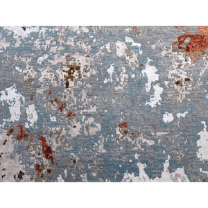 11'10"x18'3" Gray Abstract Design, Hand Knotted with Densely Woven, Persian Knot Pure Wool Oversized Oriental Rug FWR498228