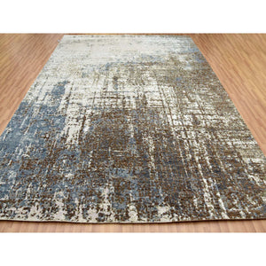 9'x12'1" Olive Green, Hand Knotted Abstract Design, Dense Weave Persian Knot, Natural Wool, Oriental Rug FWR498324