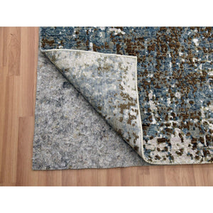 9'x12'1" Olive Green, Hand Knotted Abstract Design, Dense Weave Persian Knot, Natural Wool, Oriental Rug FWR498324