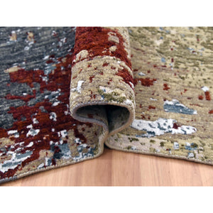 8'5"x8'5" Parchment Color, Hand Knotted Abstract Design, Dense Weave Persian Knot, Soft Wool, Square Oriental Rug FWR498450