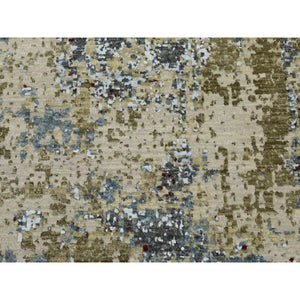 8'5"x8'5" Parchment Color, Hand Knotted Abstract Design, Dense Weave Persian Knot, Soft Wool, Square Oriental Rug FWR498450